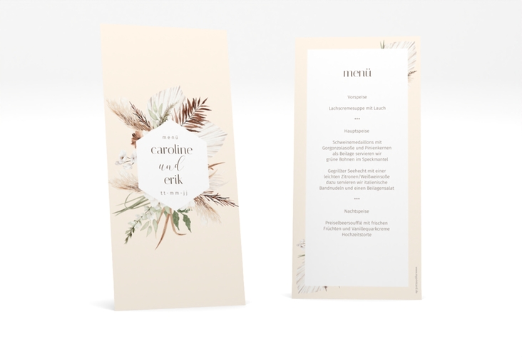 Menükarte Hochzeit Bohemian lange Karte hoch