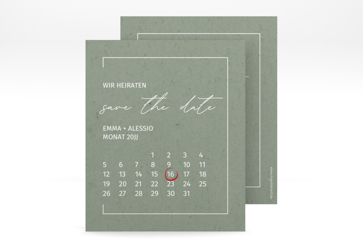 Save the Date-Kalenderblatt Simple Line Kalenderblatt-Karte gruen hochglanz