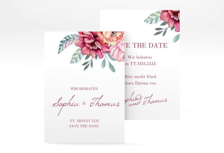 Save the Date-Visitenkarte Blooming Visitenkarte hoch weiss