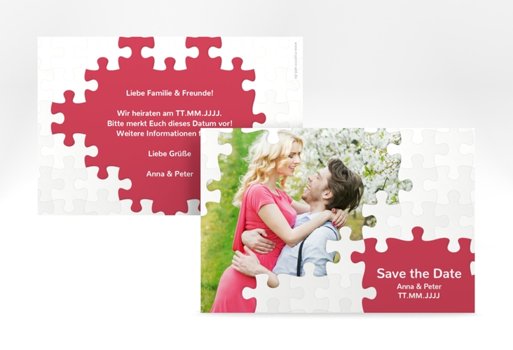 Save the Date-Karte Hochzeit Puzzle A6 Karte quer rot