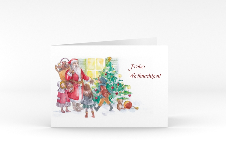 Business-Weihnachtskarte Beschenken A6 Klappkarte quer hochglanz mit traditioneller Weihnachts-Szene