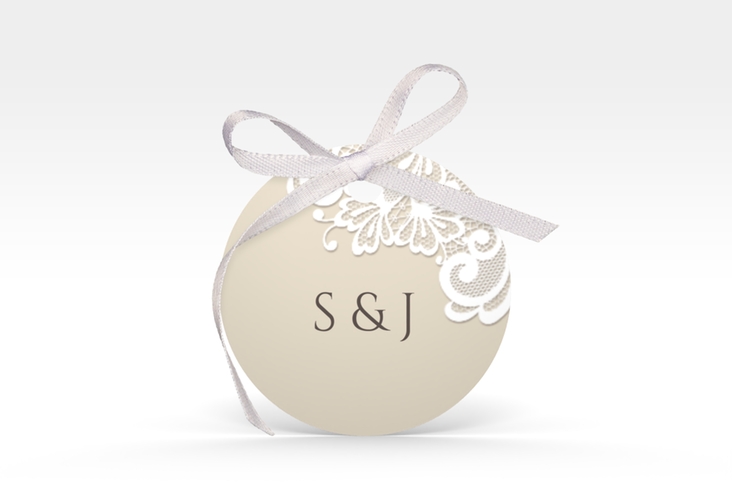 Geschenkanhänger Hochzeit Vintage Geschenkanhänger, rund beige mit floraler Spitze