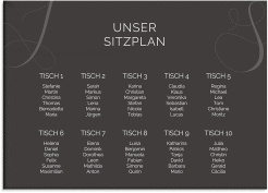 Sitzplan Leinwand Hochzeit Eheschließung 70 x 50 cm Leinwand schwarz