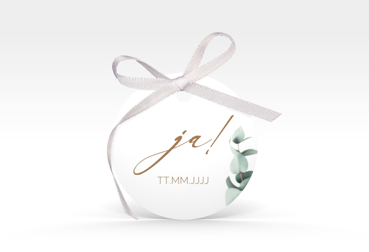 Geschenkanhänger Hochzeit Eucalypt Geschenkanhänger, rund mit Eukalyptus und edlem Rahmen