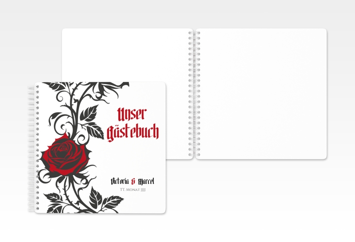 Gästebuch Hochzeit Red Rose Ringbindung weiss