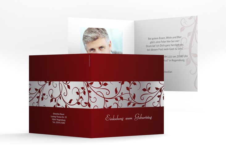 Einladung Geburtstag Hermann/Hermine quadr. Klappkarte rot