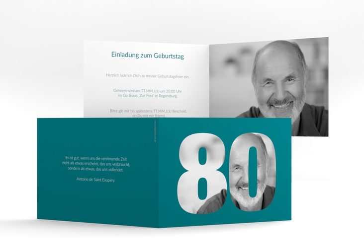 Einladung 80. Geburtstag Numbers A6 Klappkarte quer