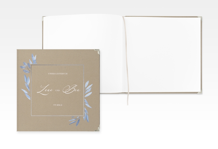 Gästebuch Selection Hochzeit Classicblue Leinen-Hardcover Kraftpapier mit geometrischem Herz und Rosen in Aquarell