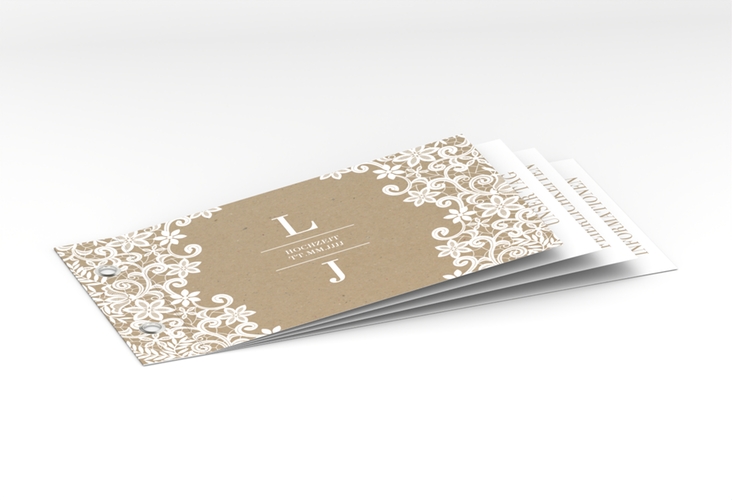 Hochzeitseinladung Bella Booklet mit weißer Brautspitze um Initialen