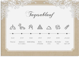 Klick: Details zu Tagesablauf Leinwand Hochzeit "Lace" anzeigen Tagesablauf Leinwand Hochzeit "Lace" 70 x 50 cm Leinwand beige