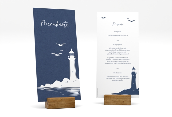 Menükarte Hochzeit Leuchtturm lange Karte hoch