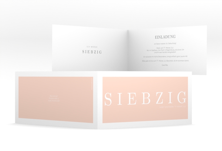 Einladung 70. Geburtstag Schlicht lange Klappkarte quer apricot hochglanz