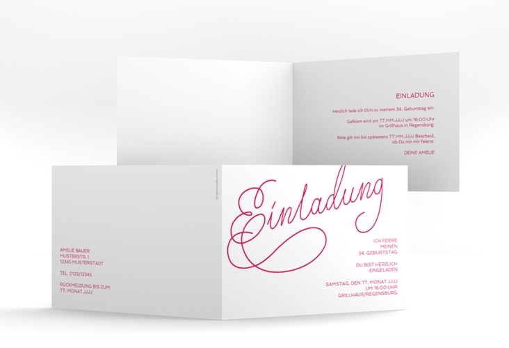 Einladung Geburtstag  Schwungvoll A6 Klappkarte quer pink