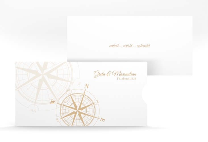 Hochzeitseinladung Windrose Einsteckkarte beige hochglanz