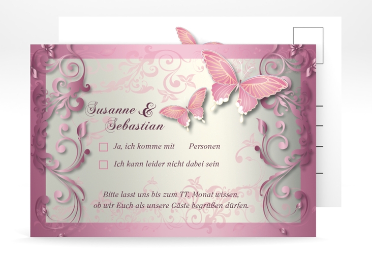 Antwortkarte Hochzeit Toulouse A6 Postkarte rosa hochglanz