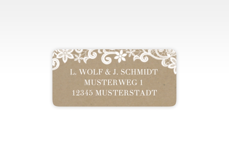 Absenderetikett Hochzeit Bella 45,7 x 21,2 mm mit weißer Brautspitze um Initialen