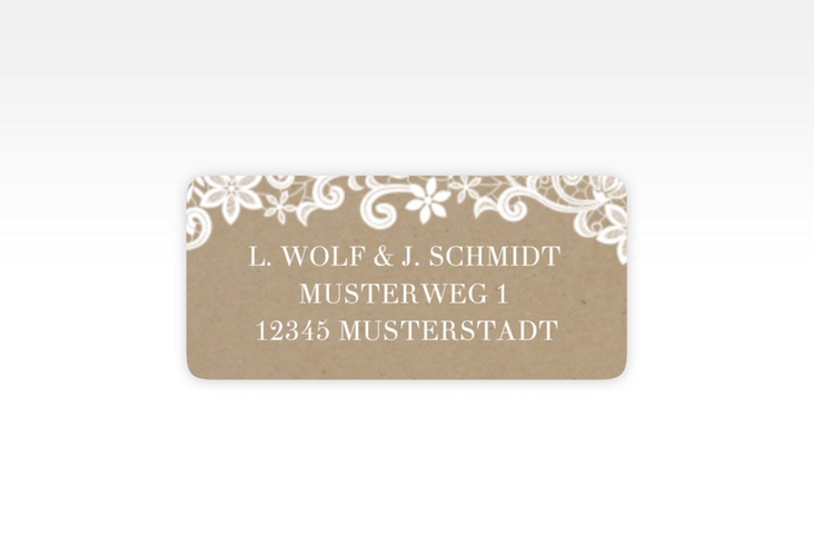 Absenderetikett Hochzeit Bella 45,7 x 21,2 mm Kraftpapier mit weißer Brautspitze um Initialen