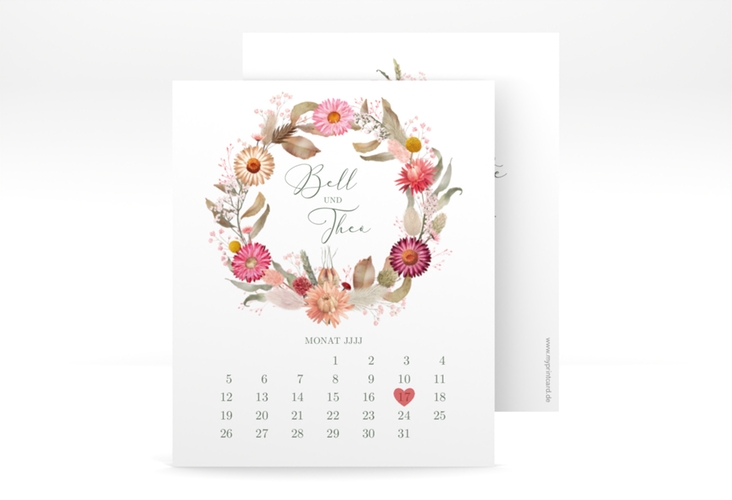 Save the Date-Kalenderblatt Trockenblumen Kalenderblatt-Karte weiss hochglanz