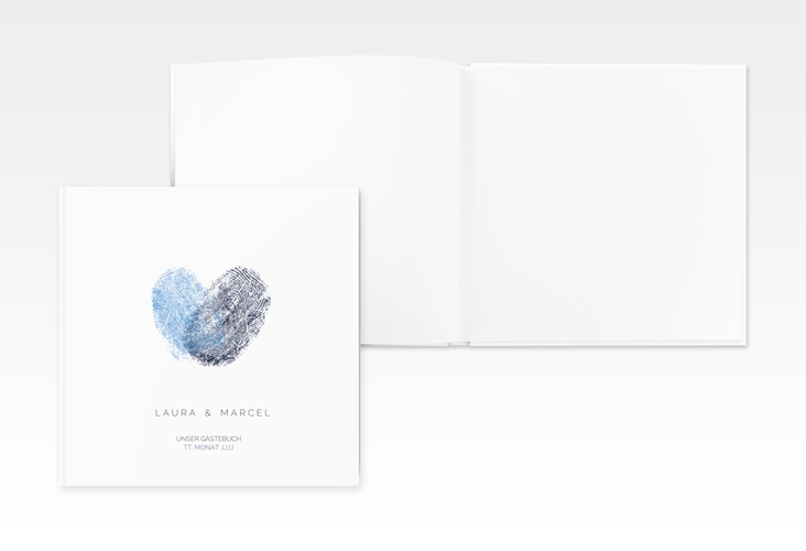 Gästebuch Creation Hochzeit Fingerprint 20 x 20 cm, Hardcover blau schlicht mit Fingerabdruck-Motiv