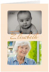 Einladung 80. Geburtstag Zeitlos A6 Klappkarte hoch beige mit Damals- und Heute-Fotos