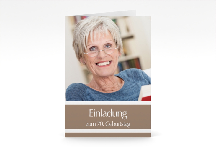 Einladung 70. Geburtstag Gerd/Gerda A6 Klappkarte hoch braun mit Foto