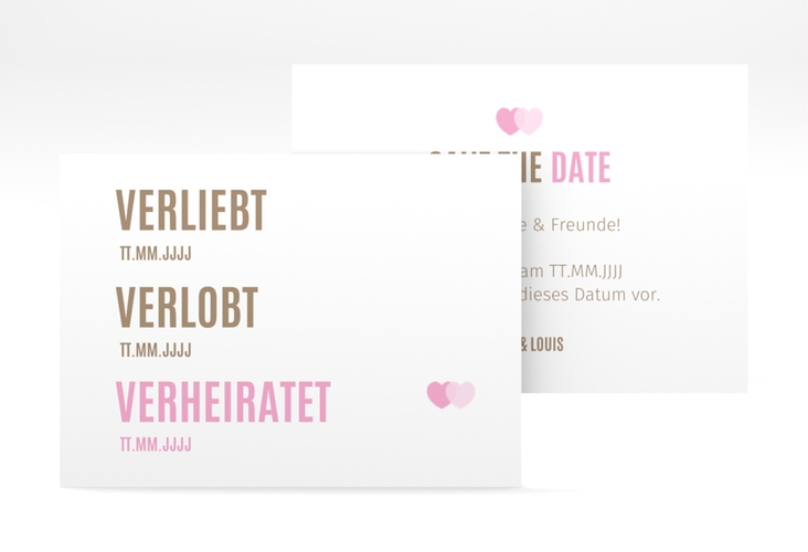 Save the Date-Visitenkarte Couple Visitenkarte quer rosa hochglanz
