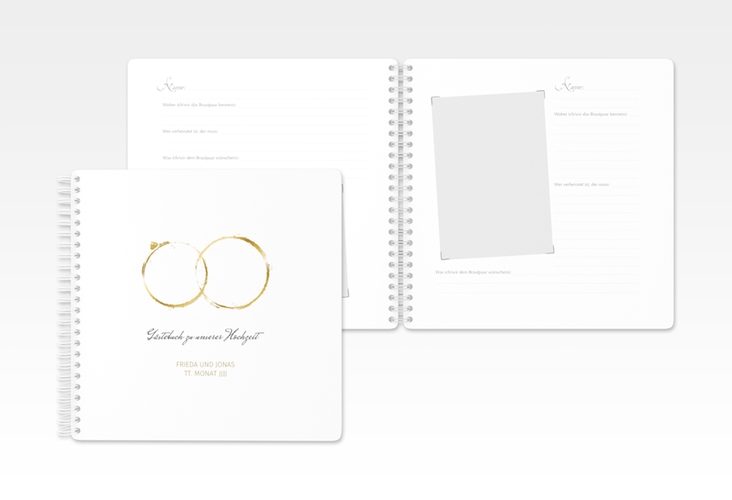 Gästebuch Hochzeit Trauringe Ringbindung gold minimalistisch gestaltet mit zwei Eheringen