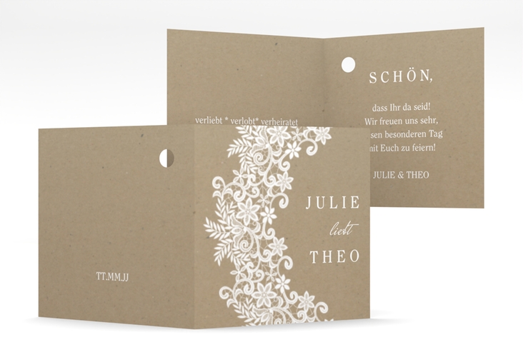 Geschenkanhänger Hochzeit Mariage Geschenkanhänger 10er Set Kraftpapier mit Bogen aus weißer Spitze