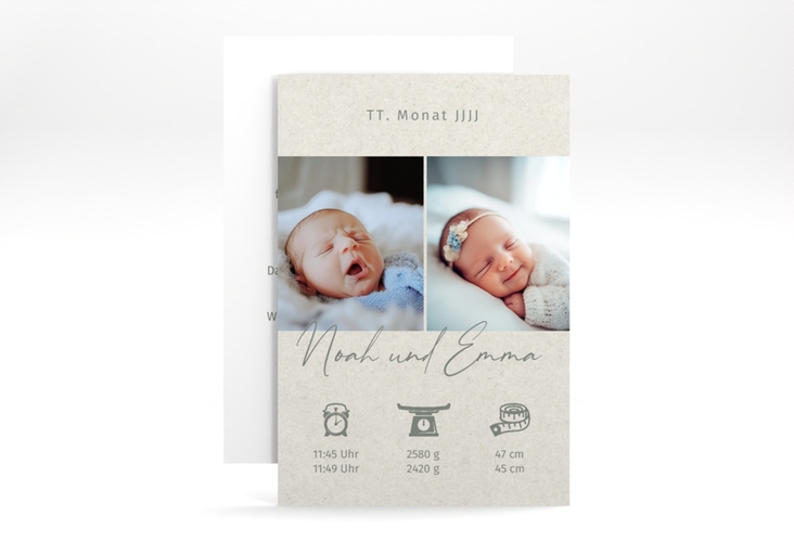 Geburtskarte Zwillinge A6 Karte hoch beige