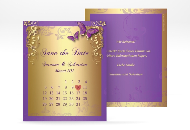 Save the Date-Kalenderblatt Toulouse Kalenderblatt-Karte lila hochglanz