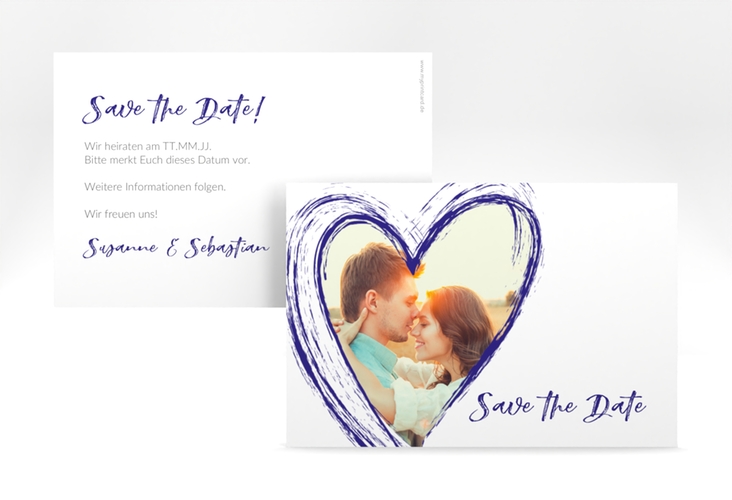 Save the Date-Karte Liebe A6 Karte quer blau hochglanz