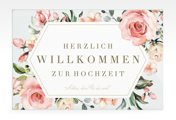 Willkommensschild Acryl Graceful 60 x 40 cm Acryl mit Rosenblüten in Rosa und Weiß