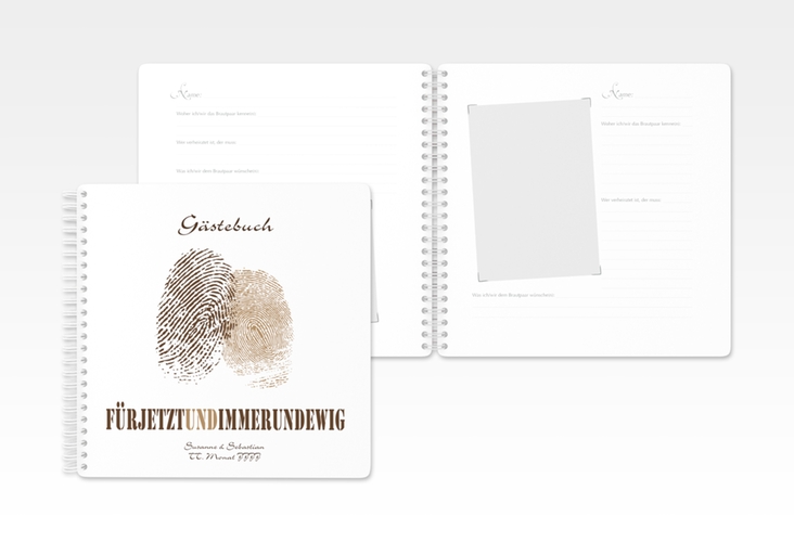 Gästebuch Hochzeit Messina Ringbindung braun mit Fingerabdrücken