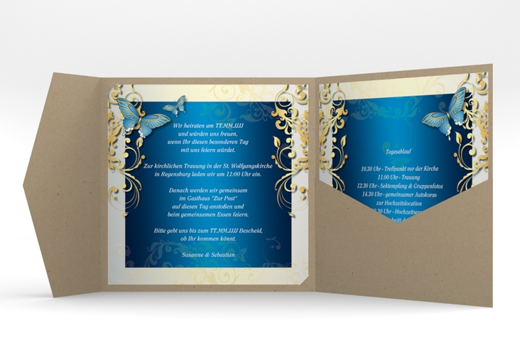 Hochzeitseinladung Toulouse Pocketfold blau