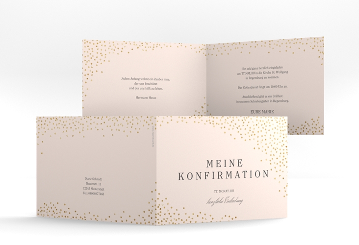 Einladung Konfirmation Glossy A6 Klappkarte quer rosa