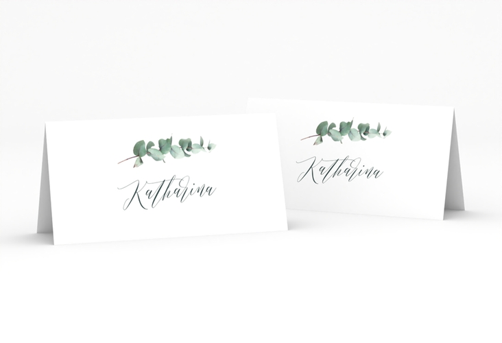 Tischkarte Hochzeit Silverleaf Tischkarten weiss mit Eukalyptus-Zweig