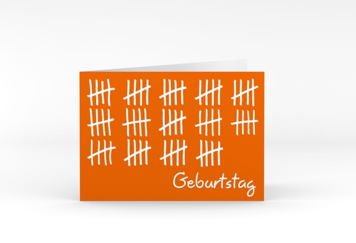 Einladung 70. Geburtstag Strichliste A6 Klappkarte quer orange