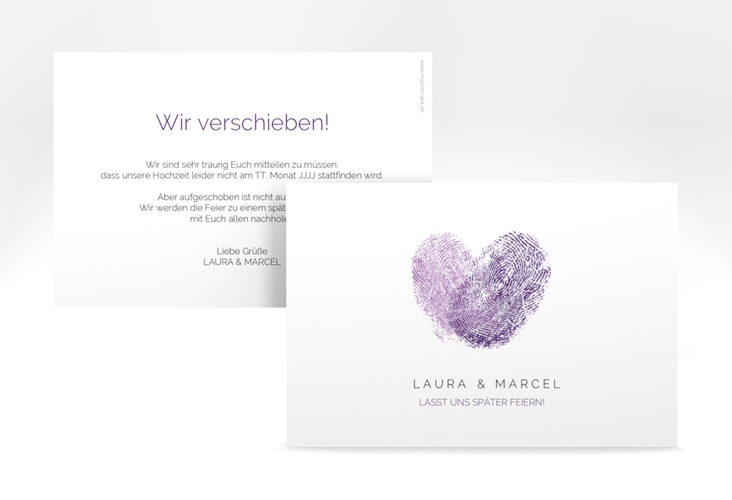 Change the Date-Karte Fingerprint A6 Karte quer lila hochglanz schlicht mit Fingerabdruck-Motiv