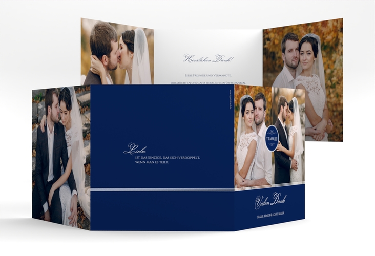 Dankeskarte Hochzeit Elegancy quadr. Doppel-Klappkarte blau