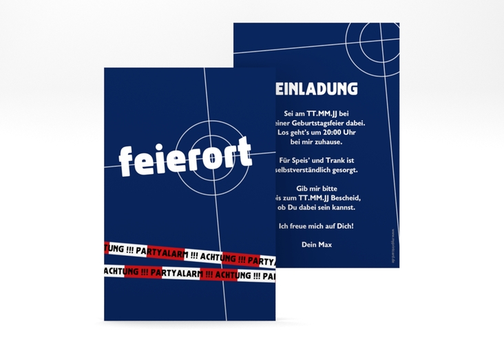 Einladung Geburtstag Feierort A6 Karte hoch blau