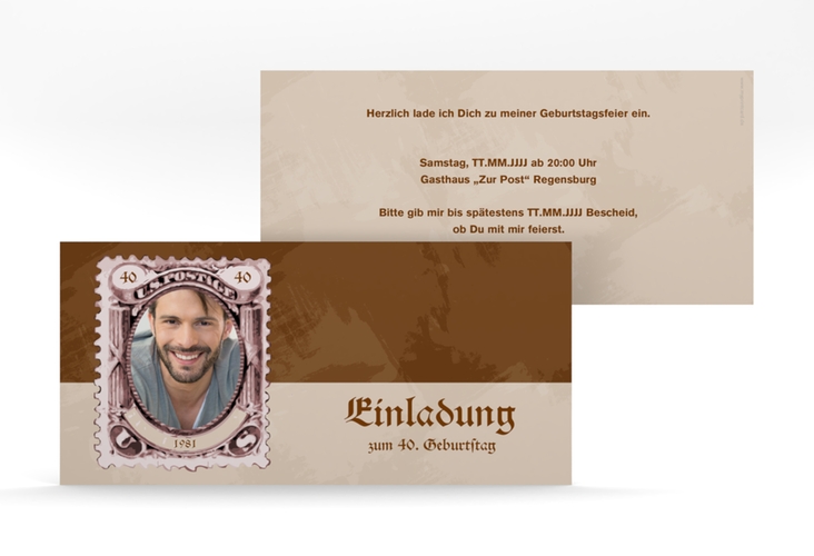 Einladungskarte Ludwig lange Karte quer im Briefmarken-Design mit eigenem Foto