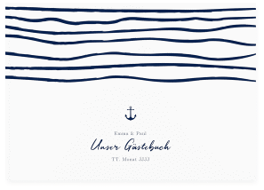 Gästebuch A4 quer Liebesanker A4 quer, Hardcover blau mit maritimem Streifenmuster und kleinem Anker