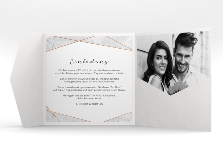 Hochzeitseinladung Asymmetry Pocketfold grau