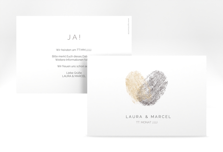 Save the Date-Karte Fingerprint A6 Karte quer beige schlicht mit Fingerabdruck-Motiv