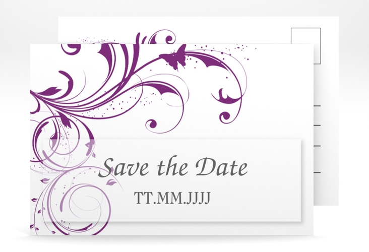 Save the Date-Postkarte Palma A6 Postkarte lila hochglanz