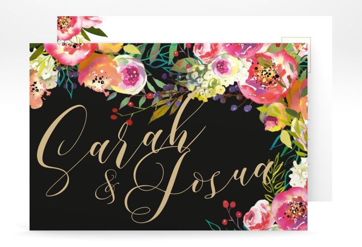 Antwortkarte Hochzeit Flowerbomb A6 Postkarte schwarz hochglanz