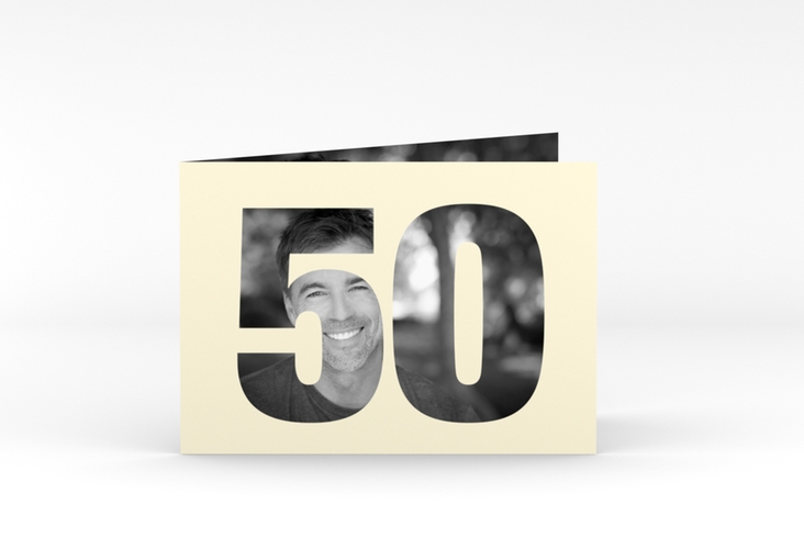 Einladung 50. Geburtstag Numbers A6 Klappkarte quer beige hochglanz