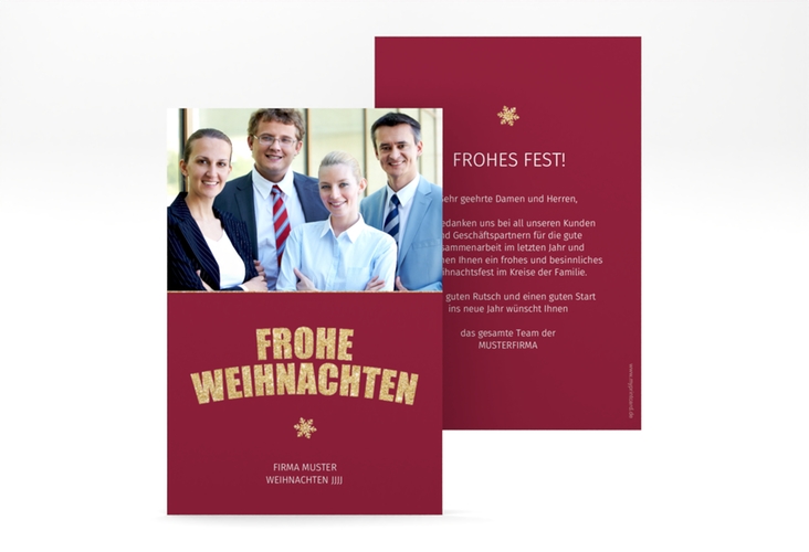 Geschäftliche Weihnachtskarte Weihnachtsfunkeln A6 Karte hoch rot hochglanz