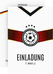 Party Einladungskarte Fussballfieber A6 Karte hoch weiss im Nationaltrikot-Design