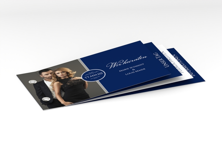 Hochzeitseinladung Elegancy Booklet blau hochglanz